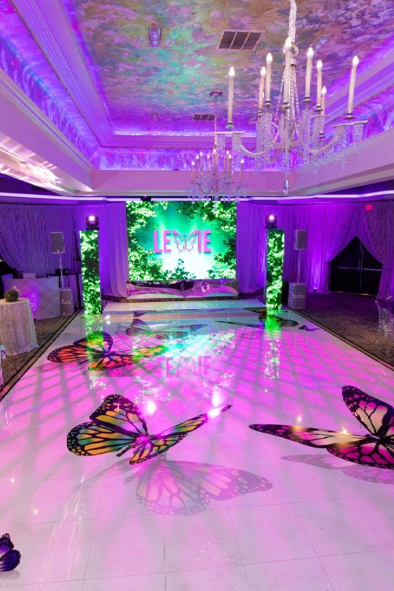 Purple-lit Bar and Bat Mitzvah dance floor at Gala Event